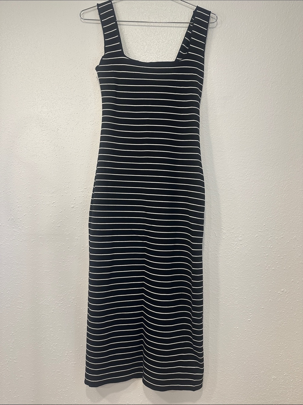 Zara large Sleeveless Black & White Striped Midi Dress